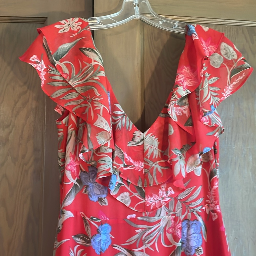 WAYF - Red Tropical Hawaiian Ruffle Dress in size small. New with tags.